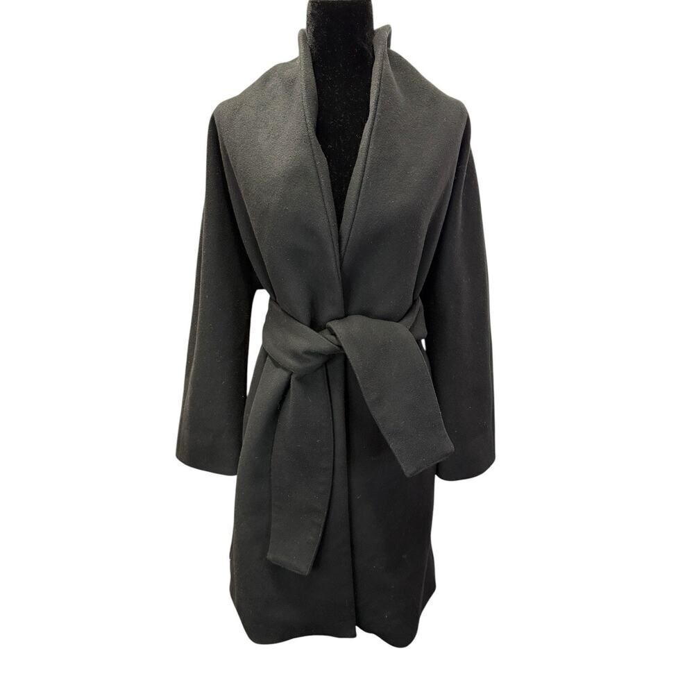 Reformation Black Belted Coat Wrap Style Medium Surplus Fabric Made in USA